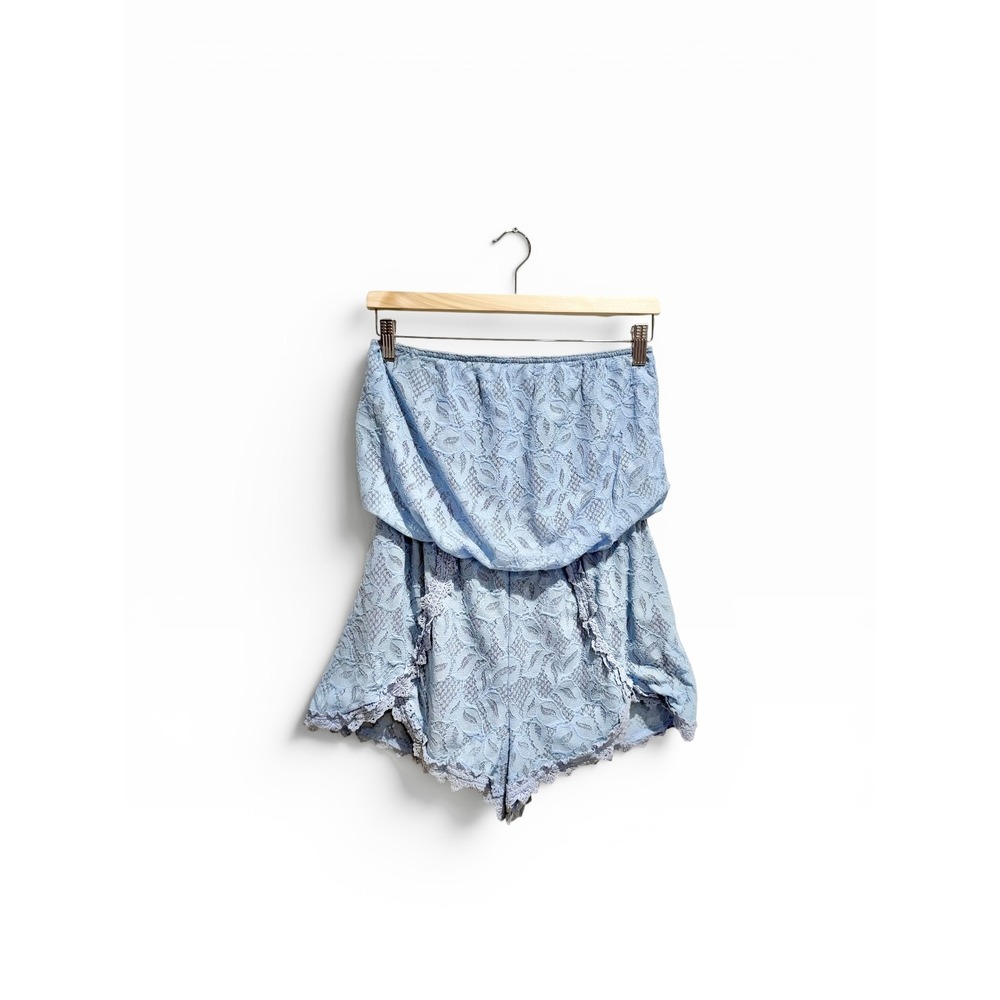 Free People Light Blue Floral Lace Strapless Romper Size‎ Small